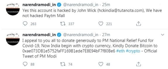 Indian Prime Minister Modi's Twitter Account Hacked, Bitcoin Donations Requested